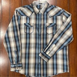 Moonshine Brad Paisley Western Shirt Men’s XXL Blue Plaid Pearl Snap